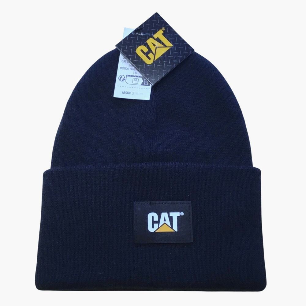 Caterpillar CAT Beanie Cap Dark Blue Hat Knit Cuff New with Tags